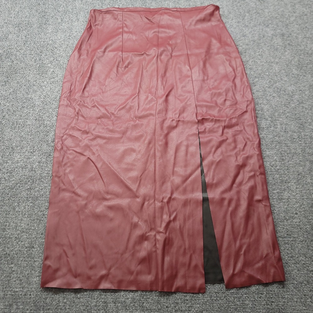 ASOS DESIGN Burgundy Faux Leather Midi Skirt Side Slit Oxblood Red US 12 F100039